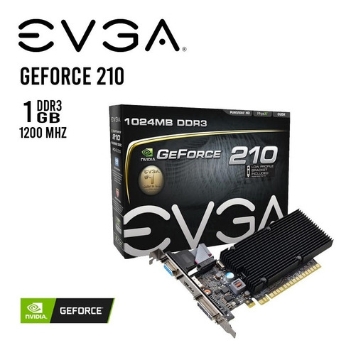 Tarjeta de Video EVGA DVI/HDMI/VGA GeForce G210 1GB DDR3, PCI-Express 2.0 X16, HDCP (01G-P3-1313-KR)