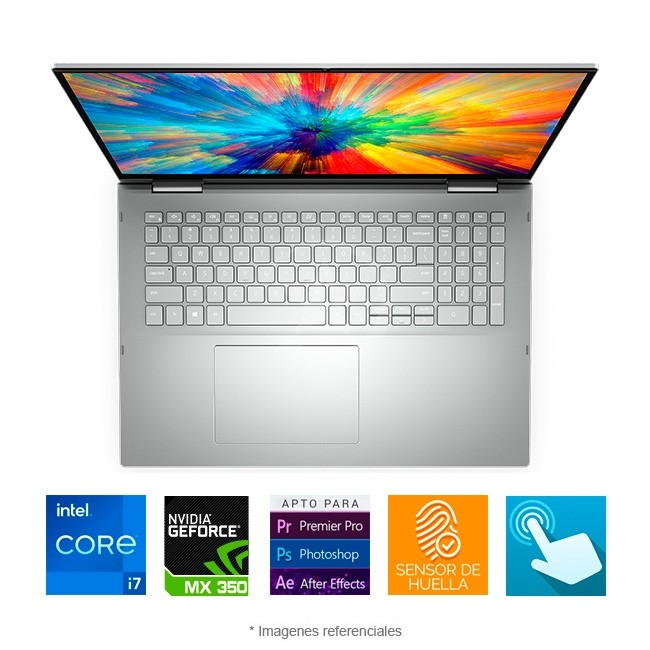Laptop 2 en 1 Inspiron 7706, i7-1165G7, RAM 16GB, SSD 512GB + 32GB Optane, Video 2GB MX350, LED 17.3 Wind 10 H0me