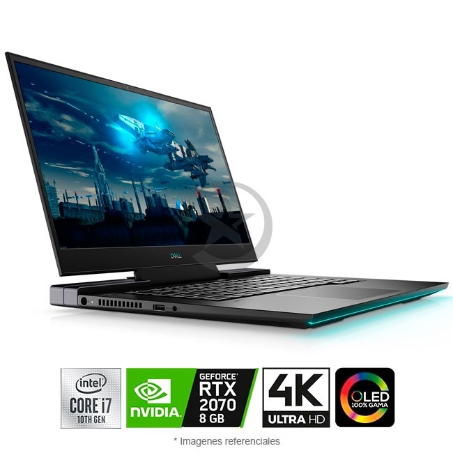 Laptop Dell G7 15-7500 Gaming, Intel Core i7-10750H 2.6GHz, RAM 16GB, S�lido SSD 1TB PCIe, Video 8 GB Nvidia GeForce RTX 2070 con Max-Q Design, OLED 1
