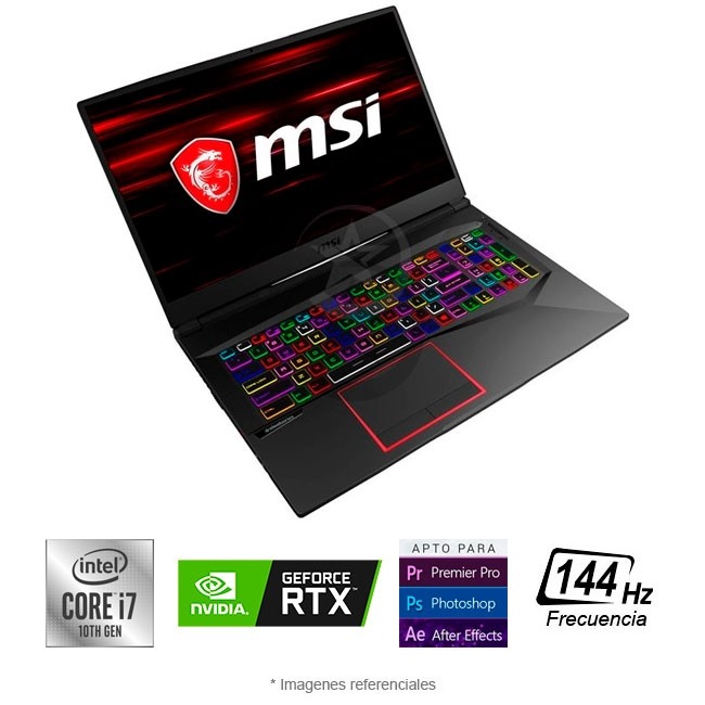 Laptop MSI GE75 Raider 10SE Intel Core i7-10750H 2.6 GHz, RAM 32GB, Sólido SSD 512GB PCle + HDD 1TB, Video 6 GB Nvidia GeForce RTX 2060, LED 17.3" Full HD a 144Hz 3ms, Windows 10 Home