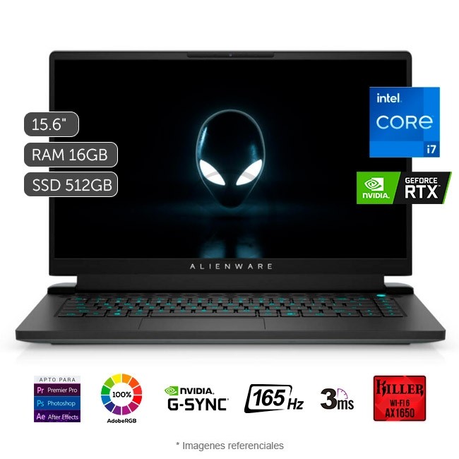 Laptop Dell Alienware M15 R6 Gaming, Intel Core i7-11800H 2.3GHz, RAM 16GB, Sólido SSD 512 GB PCIe, Video 6 GB Nvidia RTX 3060, LED 15.6" Full HD a 165Hz, 3ms, Windows 10 Home