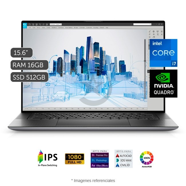 Laptop Workstation Dell Precision 15 5560 Intel Core i7-11800H 2.3GHz, RAM 16GB, Sólido SSD 512GB PCIe, Video Quadro T1200 de 4GB, LED 15.6" Full HD 100% sRGB, Windows 10 Pro