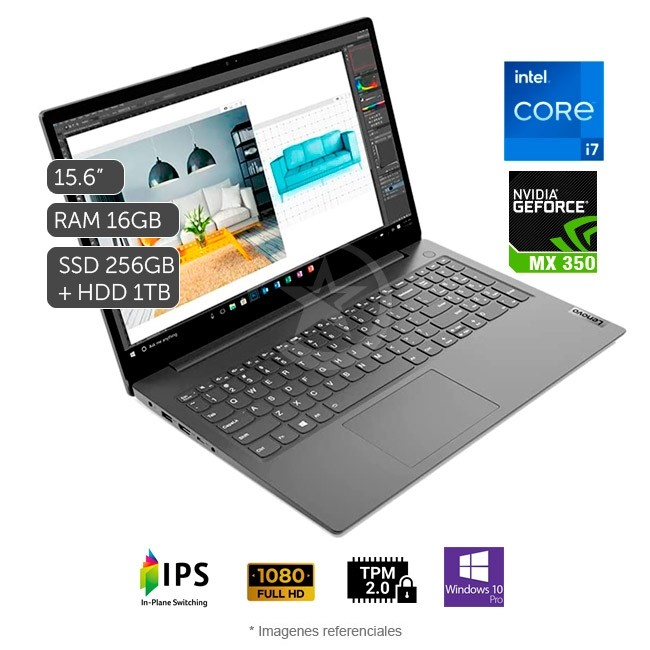 Laptop Lenovo V15 G2, Intel Core i7-1165G7 2.8 GHz, RAM 16GB, SSD 256GB + HDD 1TB, Video Nvidia MX350 2GB, LED 15.6" Full HD, Windows 10 Pro