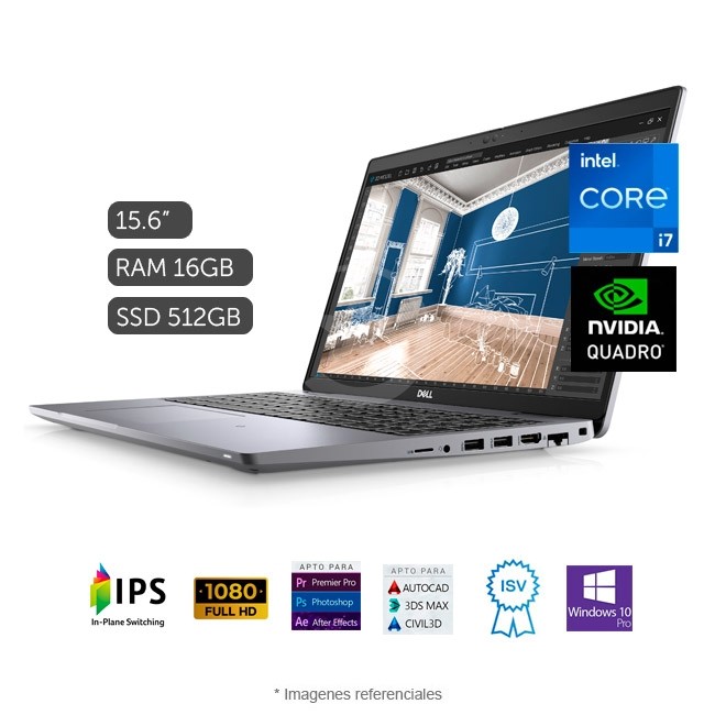 Laptop Workstation Dell Precision 3560 Touch, Intel Core i7-1185G7 3.0GHz, RAM 16GB, Sólido SSD 512GB PCIe, Video 2 GB Nvidia Quadro T500, LED 15.6" Full HD Táctil, Windows 10 Pro