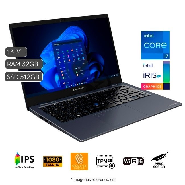 Laptop Toshiba Dynabook Portege X30L Intel Core i7-1165G7 2.8GHz, RAM 32GB, Sólido SSD 512GB PCIe, LED 13.3" Full HD IGZO, Windows 10 Pro. Peso 0.9 Kg