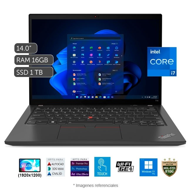 Laptop Lenovo ThinkPad T14 Gen 3, Core i7-1255U 3.5GHz, RAM 16GB, Sólido SSD 1TB PCIe, LED 14\" WUXGA Touchscreen, Windows 11 Pro