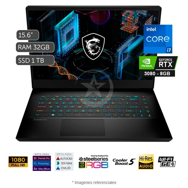 Laptop MSI GP66 Leopard Gaming, Intel Core i7-11800H 2.3GHz, RAM 32GB, Sólido SSD 1TB PCle, Video 8 GB Nvidia GeForce RTX 3080, LED 15.6" Full HD a 240Hz, Windows 10 Home