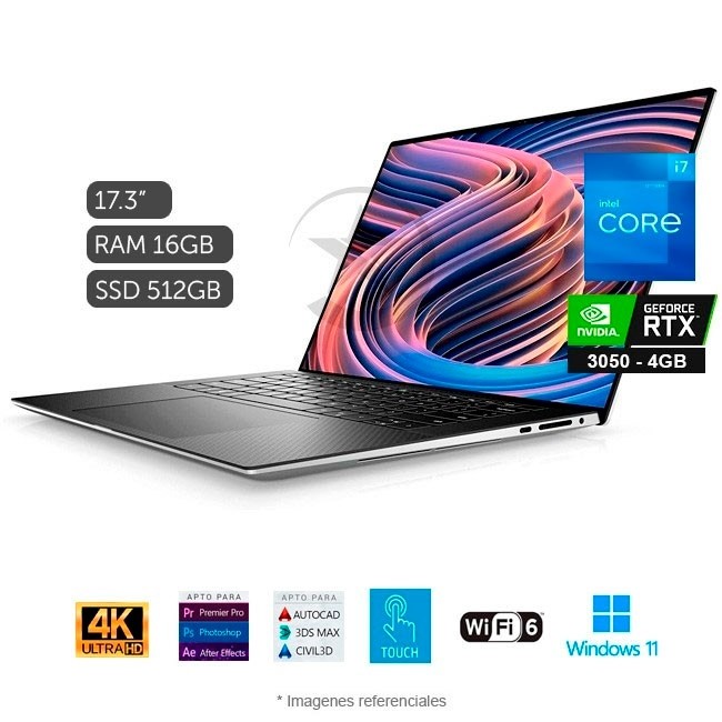 Laptop Dell XPS 17 9720, Intel Core™ i7-12700H 3.5GHz, RAM 16GB, Sólido SSD 512GB PCIe, Video 4 GB Nvidia RTX 3050, LED 17.3" UHD 4K Táctil, Windows 11 Home