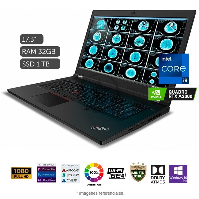 Laptop Lenovo ThinkPad P17 Gen 2 Intel Core i9-11950H 2.6GHz, RAM 32GB, Sólido SSD 1TB PCIe, Video 4 GB NVIDIA Quadro RTX A2000, Pantalla 17.3\" Full HD 100% sRGB, Windows 10 Pro