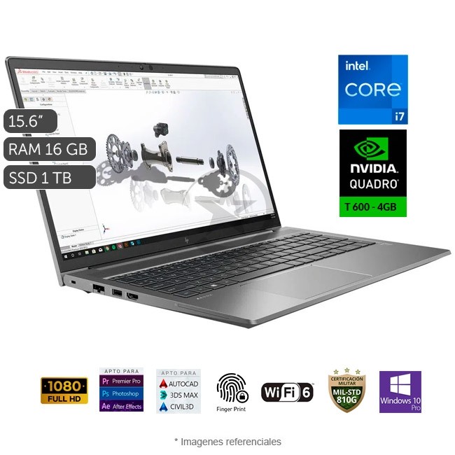 Laptop HP ZBook Power G8 Workstation, Core i7-11800H 2.3GHz, RAM 16GB, Sólido SSD 1TB PCIe, Video 4 GB Nvidia Quadro T600, LED 15.6" Full HD, Windows 10 Pro