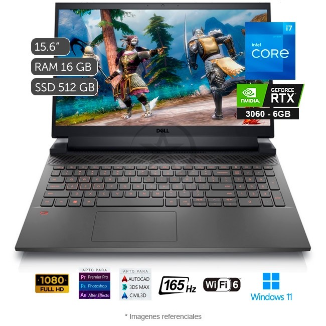 Laptop Dell G15-5521 Intel Core i7-12700H 2.3 GHz, RAM 16GB, Sólido SSD 512GB PCIe, Video 6 GB Nvidia RTX 3060, LED 15.6" Full HD a 165Hz, Windows 11 Home (Special Edition)