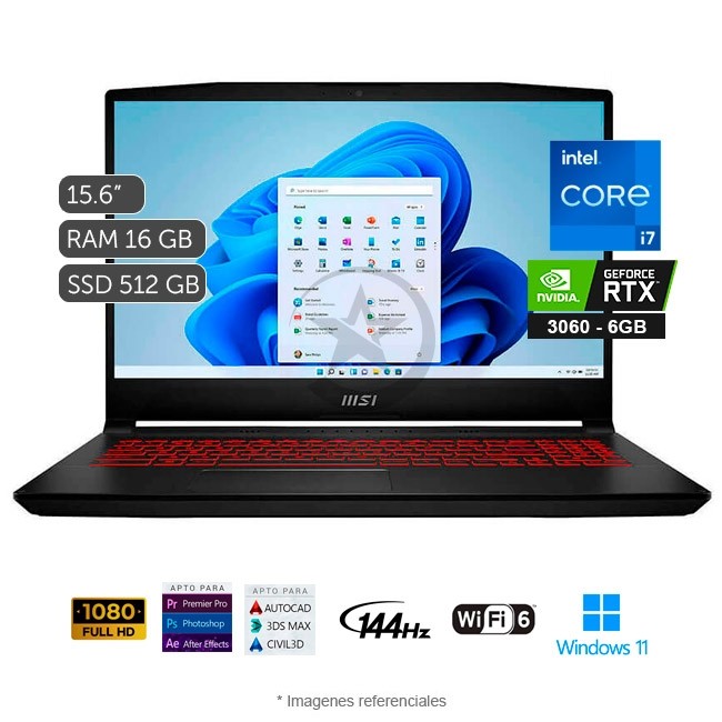 Laptop MSI Katana GF66 12UE-603 Gaming, Intel Core i7-12700H Hasta 4.7 GHz, RAM 16GB, Sólido SSD 1TB PCIe, Video 6GB Nvidia RTX 3060, LED 15.6" Full HD a 144 Hz, Windows 11 Home