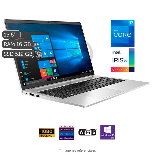 Laptop HP Probook 450 G9, Intel Core i7-1255U 3.5 GHz, RAM 16GB, SSD 512GB, Gráficos Intel® Iris® Xe, LED 15.6" FHD, Windows 10 Pro SP