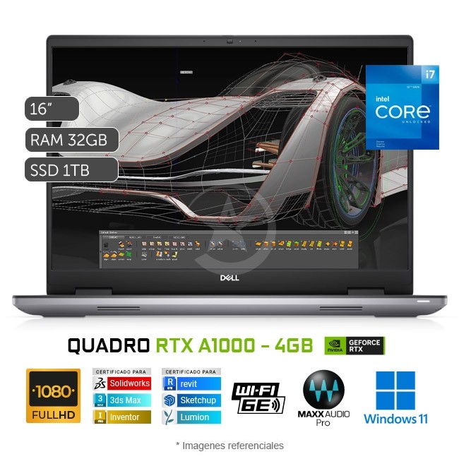 Laptop Workstation Dell Precision 7670 Intel Core i7-12850HX Hasta 4.8 GHz, RAM 32GB, Sólido SSD 1TB, Video NVIDIA Quadro RTX A1000 de 4 GB, LED 16" FHD+, Windows 11 Pro