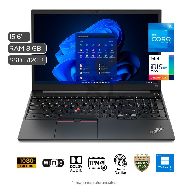 Laptop Lenovo ThinkPad E15 Gen 4, Intel Core i5-1235U Hasta 4.4 GHz, RAM 8GB, SSD 512 GB, Intel Iris Xe, LED 15.6" Full HD, Windows 11 Pro SP