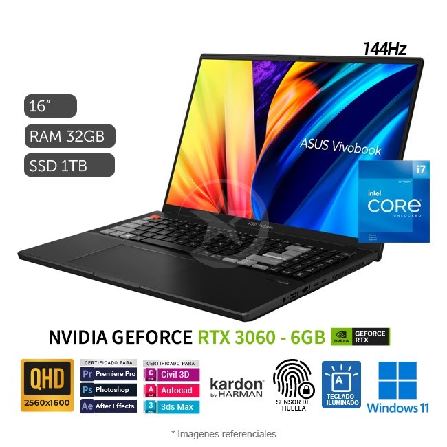 Laptop Asus VivoBook Pro 16X (N7601ZM), Intel Core i7-12650H 3.5GHz, RAM 32GB, SSD 1TB, Video 6 GB NVIDIA RTX 3060, LED 16.0'' WQXGA, 165Hz, Windows 11 Home