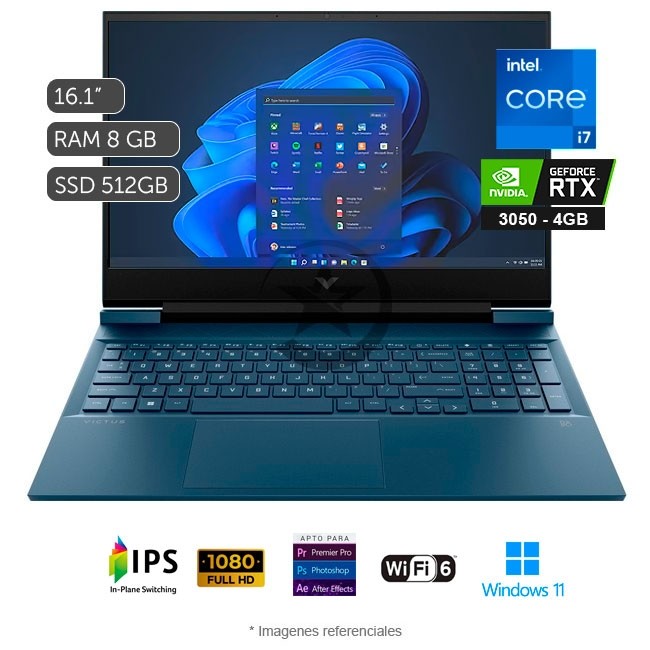 Laptop HP Victus 15-FA0000LA Gaming, Intel Core i7-12650H Hasta 4.7 GHz, RAM 16GB, SSD 512GB, Video 4GB NVIDIA RTX 3050, LED 15.6\" FHD, Windows 11 Home