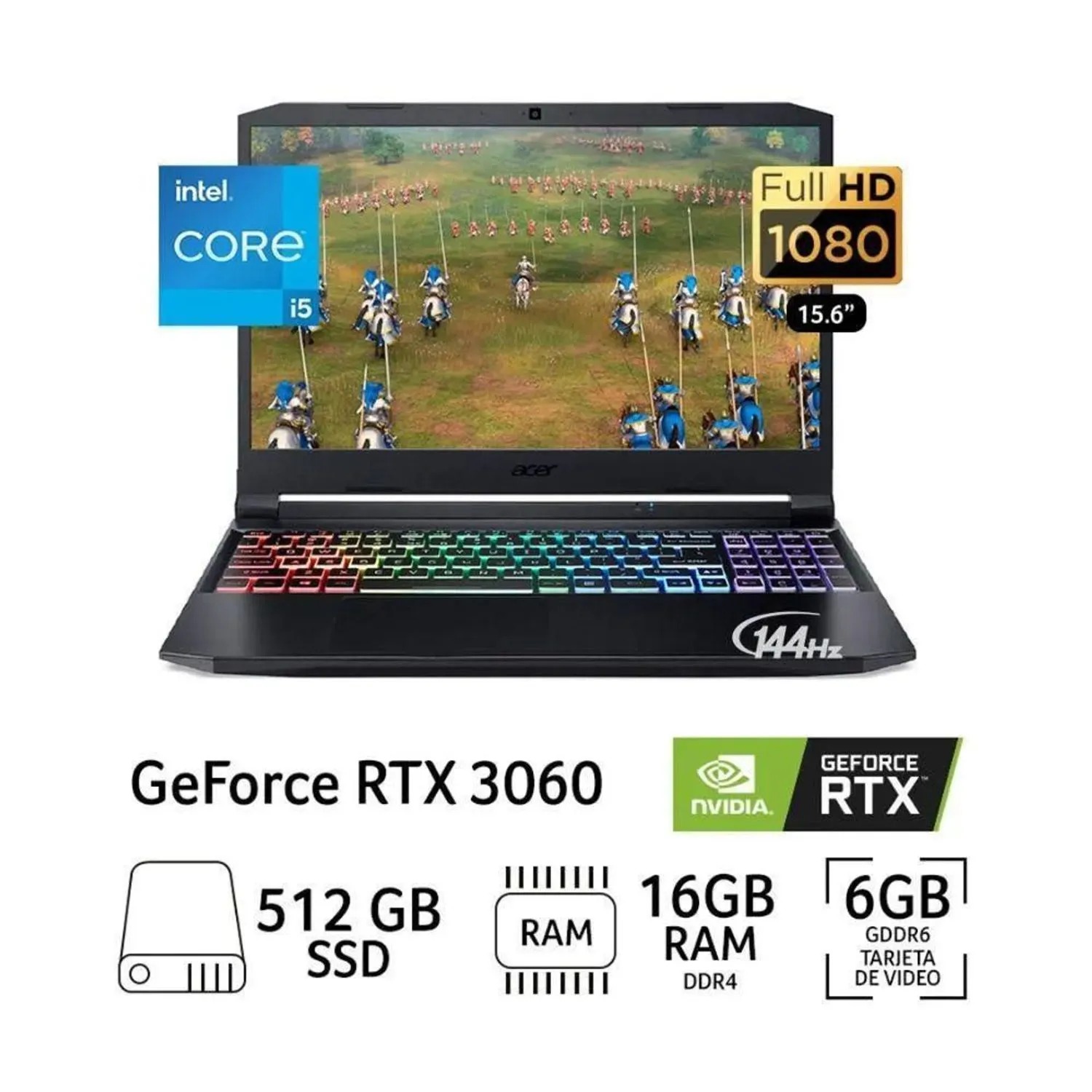 Laptop Gamer Acer Nitro 5 AN515-57-501B Intel Core i5 16GB RAM 512GB SSD 15.6\" RTX 3060
