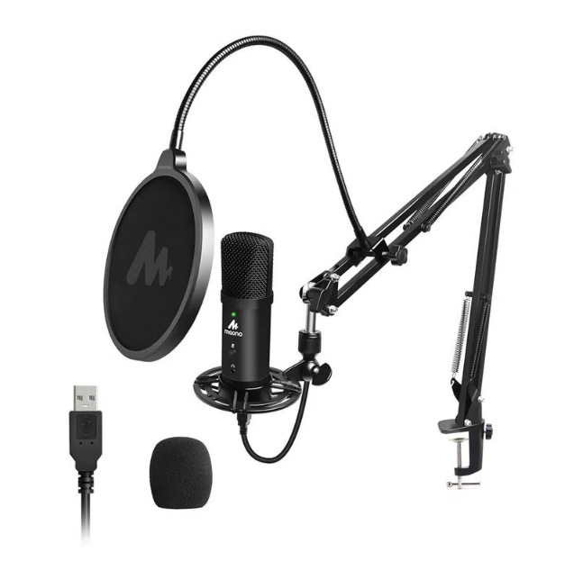 Set de micrófono Maono AU-PM401 USB, botón silenciador, brazo articulado