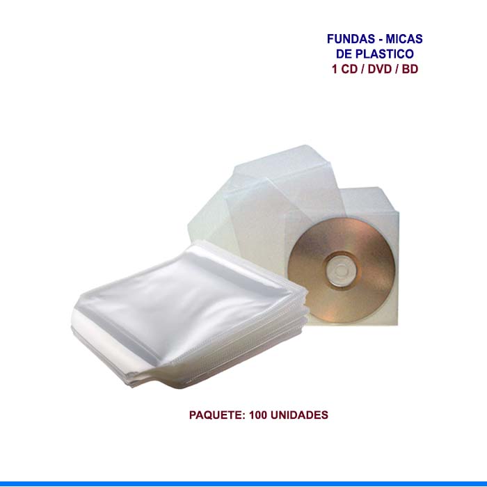 FUNDA DE PLASTICO CON SOLAPA PARA 1 CD/DVD/BD – CIENTO