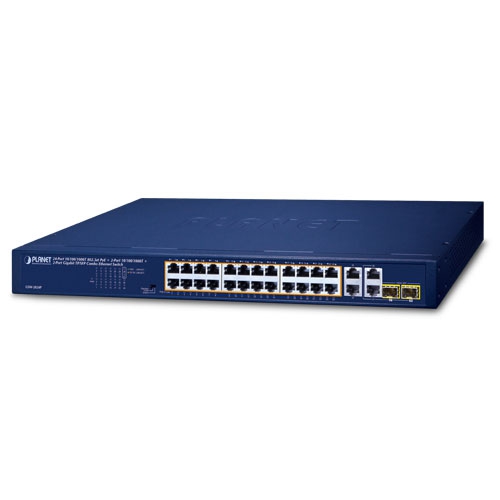 PLANET GSW-2824P Switch Ethernet Gigabit de 24 puertos 10/100/1000T 802.3at PoE + 4 puertos 10/100/1000T + 2 puertos Gigabit TP/SFP