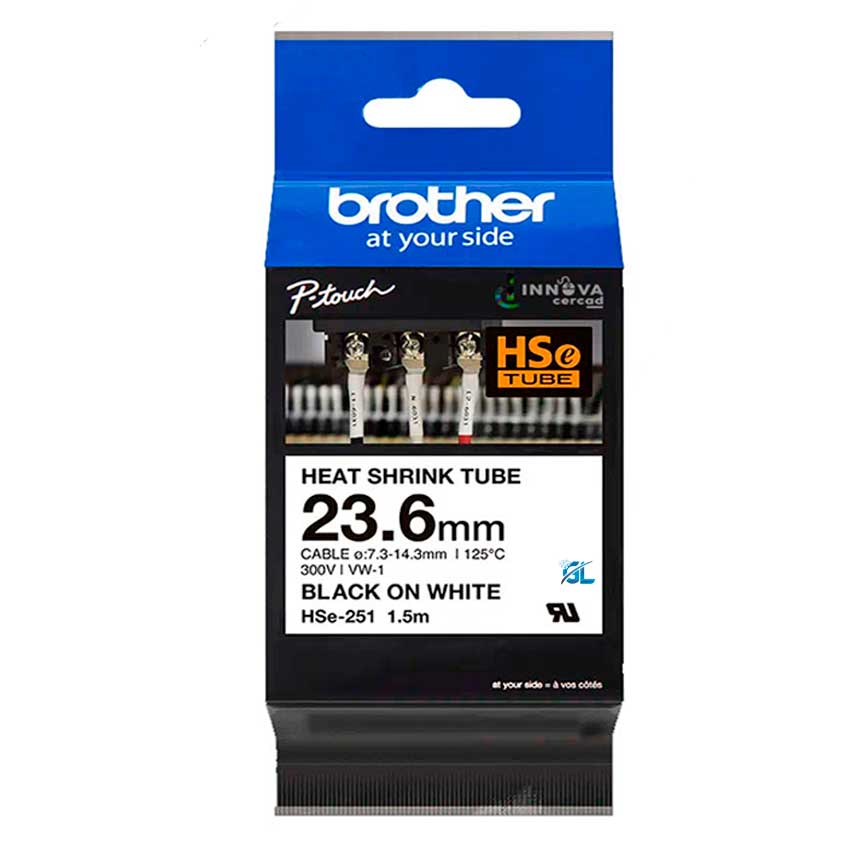 BROTHER HSE251 23.6 MM X 1.5M SIZE HEAT SHRINK TUBING BLACK ON WHITE