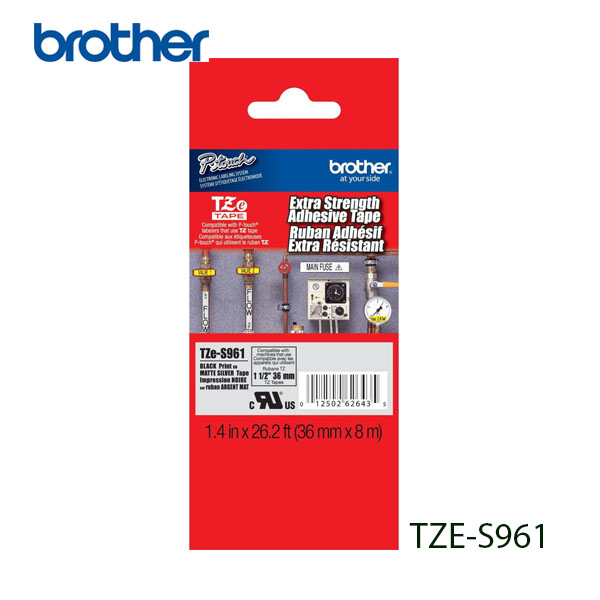 CINTA TZES961 BROTHER  PT-P900W/ P950NW/ D800W, Negro sobre cinta plata mate 1/5" (36mm)