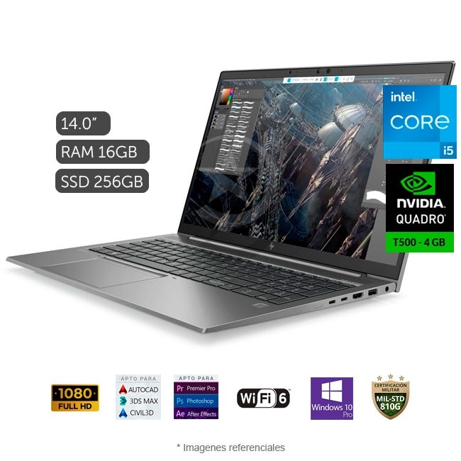 Laptop HP ZBook Firefly 14 G8 Workstation, Core i5-1145G7 2.6GHz, RAM 16GB, Sólido SSD 256GB PCIe, Video 4 GB Nvidia Quadro T500, LED 14" Full HD, Windows 10 Pro