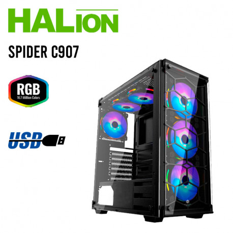 CASE HALION SPIDER ( SPIDER C907 ) 1 PANEL VIDRIO | LED- ARGB