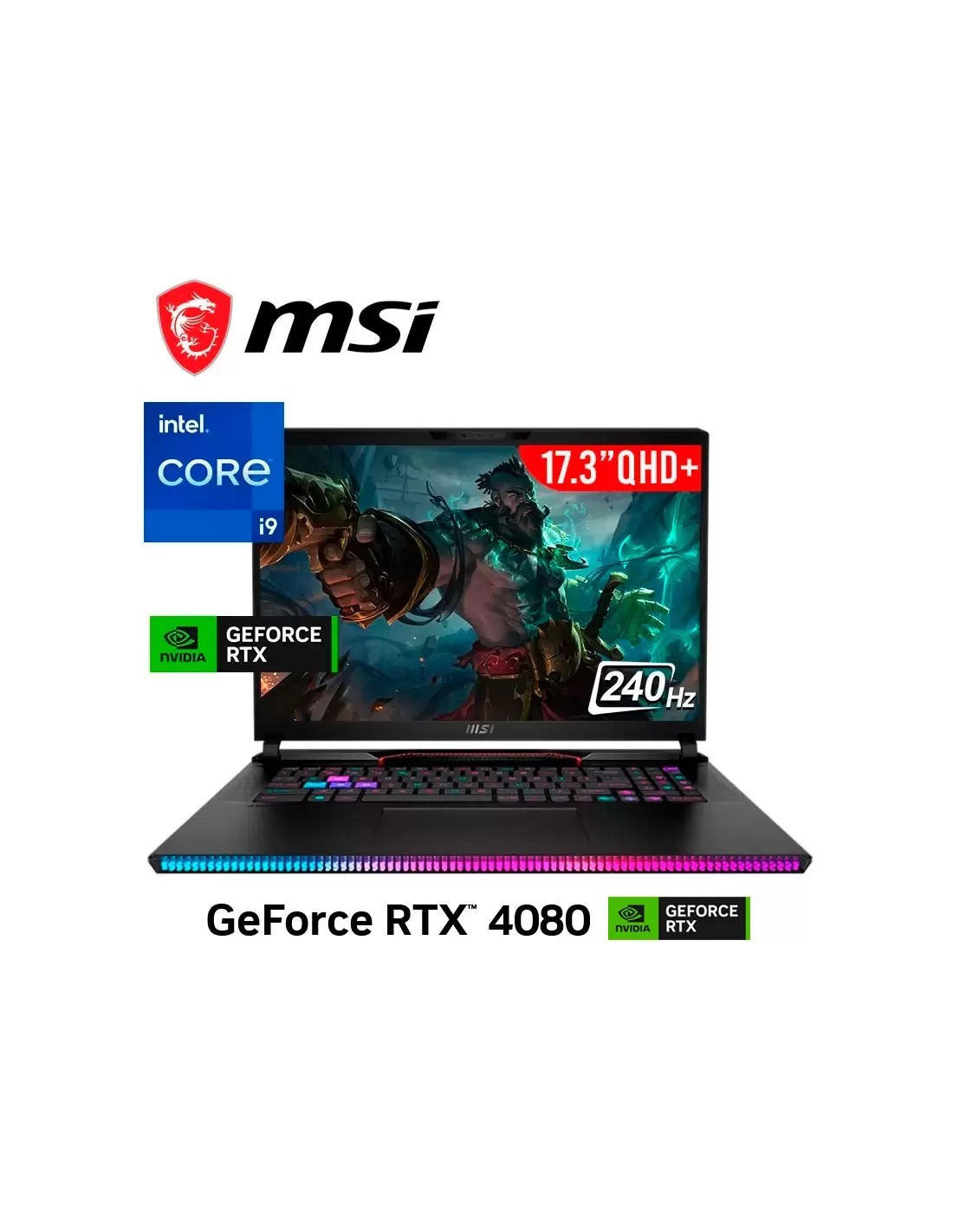 LAPTOP GAMER MSI RAIDER GE78HX 13VH-070US I9-13950HX 32GB DDR5 2TB SSD T. VIDEO RTX 4080 12GB 17.3 QHD+ 240HZ WINDOWS 11