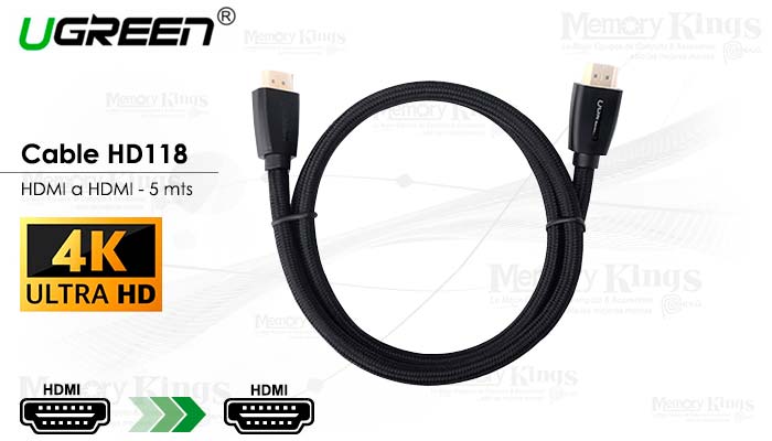 CABLE HDMI a HDMI 5mts UGREEN HD118 4K UHD