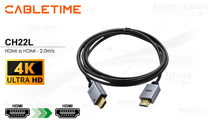 CABLE HDMI a HDMI 2mts CABLETIME CH22L 4K 60HZ