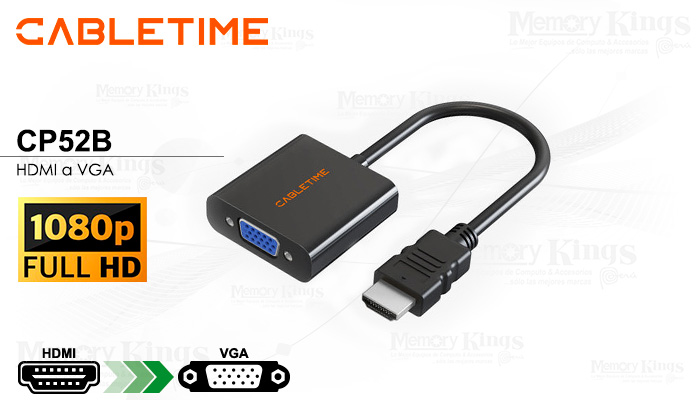 ADAPTADOR HDMI a VGA HEMBRA CABLETIME CP52B 1080p