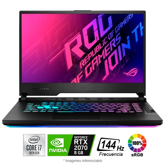 Laptop Asus ROG Strix G15 - G512LW Gaming, Intel Core i7-10750H 2.6GHz, RAM 16GB, S�lido SSD 512GB PCIe, Video 8 GB Nvidia GeForce RTX 2070, LED 15.