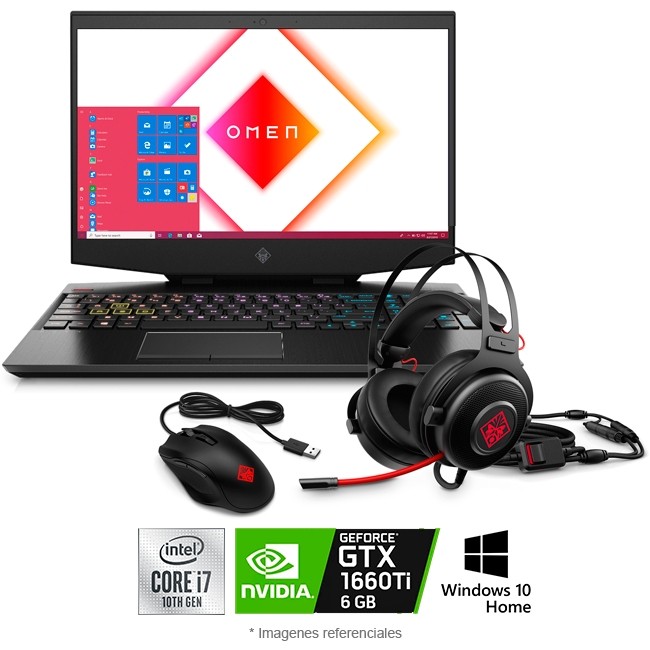 Laptop HP Omen 15-DH1070wm Gaming, Intel Core i7-10750H 2.6GHz, RAM 16GB, Sólido SSD 512GB, Video 6 GB NVIDIA GTX 1660Ti, LED 15.6" Full HD, Windows 10 Home