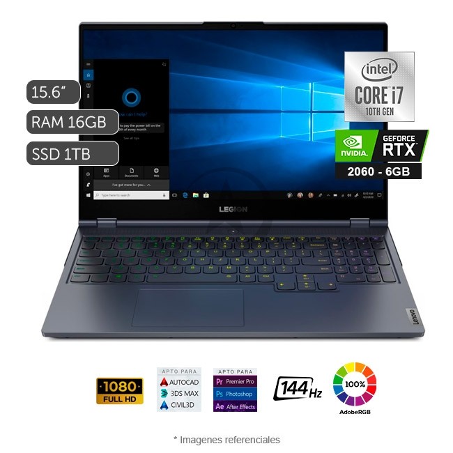 Laptop Lenovo Legion 7 15IMH05H Gaming, Intel Core i7-10750H 2.6GHz, RAM 16GB, Sólido SSD 1TB PCIe, Video 6 GB RTX 2060, LED 15.6" Full HD a 144Hz, Windows 10 Home