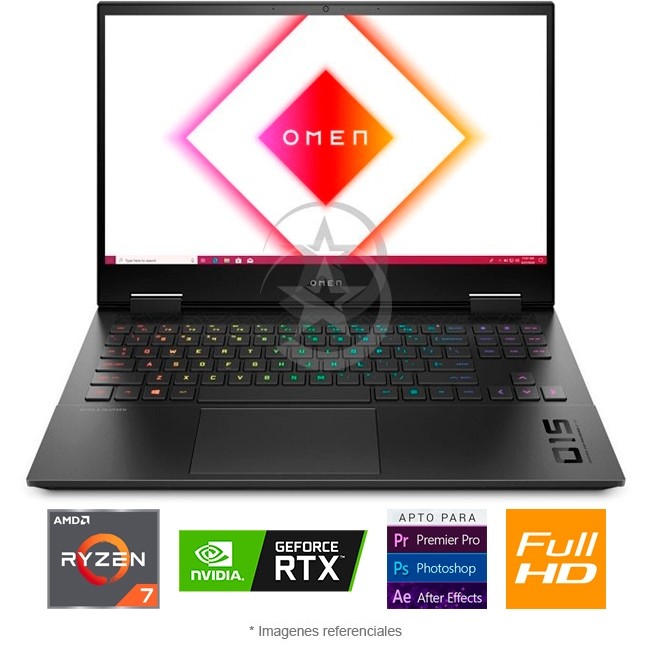 HP Omen 15-EN002LA Ryzen 7 4800H, RAM 16GB, SSD 512GB, VIDEO RTX 2060 6GB, LED 15.6 FULL HD WIND 10 HOME