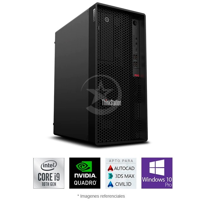 PC Lenovo ThinkStation P340 Workstation Torre, Intel Core i9-10900 2.8 GHz, RAM 32GB, Sólido SSD 1TB, Video 5 GB Nvidia Quadro P2200, DVD, Windows 10 Pro