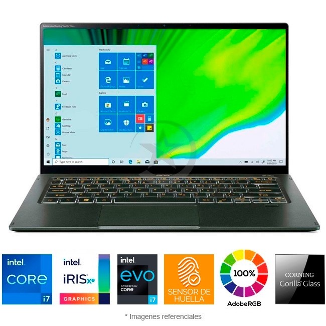 Ultrabook ACER Swift 5 SF514-55TA Intel Core i7-1165G7 2.8GHz, RAM 16GB, S�lido SSD 1TB PCIe, Gr�ficos Intel Iris� Xe, Pantalla LED 14\" T�ctil