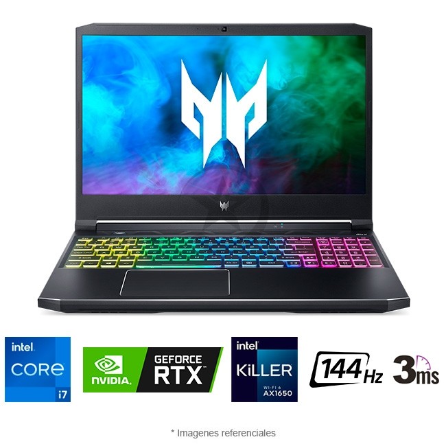 Laptop Acer Predator Helios 300 PH315-54 Gaming, Core i7-11800H 2.3GHz, RAM 16GB, S�lido SSD 512GB PCIe, Video 6 GB Nvidia RTX 3060, LED 15.6'' Full HD a 144Hz, Windows 10 Home