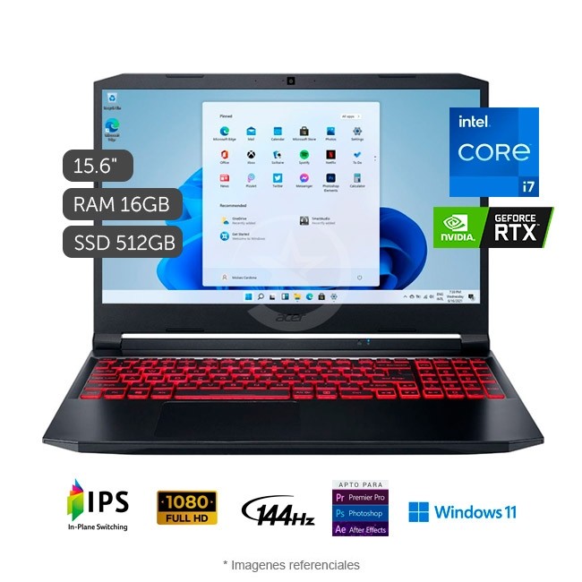 Laptop Acer Nitro 5 AN515-57 Gaming, Intel Core i7-11800H 2.3GHz, Memoria RAM 16GB, Sólido SSD 512GB PCIe, Video 4 GB Nvidia GeForce RTX 3050 Ti, LED 15.6\'\' Full HD 144Hz, Windows 11 Home
