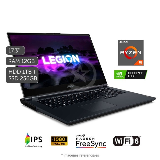 Laptop Lenovo Legion 5-17ACH6 (17") Gaming, AMD Ryzen 5 5600H 3.3GHz, RAM 12GB, SSD 256GB + HDD 1TB, Video 4GB NVIDIA GTX 1650, LED 17.3" Full HD, Windows 11 Home