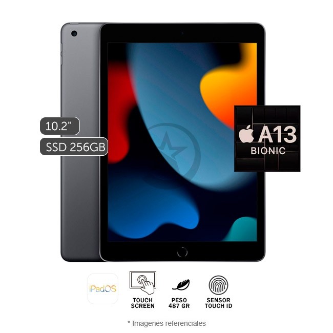 APPLE iPad 9, Procesador A13 Bionic, Almacenamiento 256GB, cámara frontal 12 MP, cámara trasera 8MP, LED 10.2" (2160 x 1620) IPS Retina, Wi-Fi, IOS 15, Space Gray