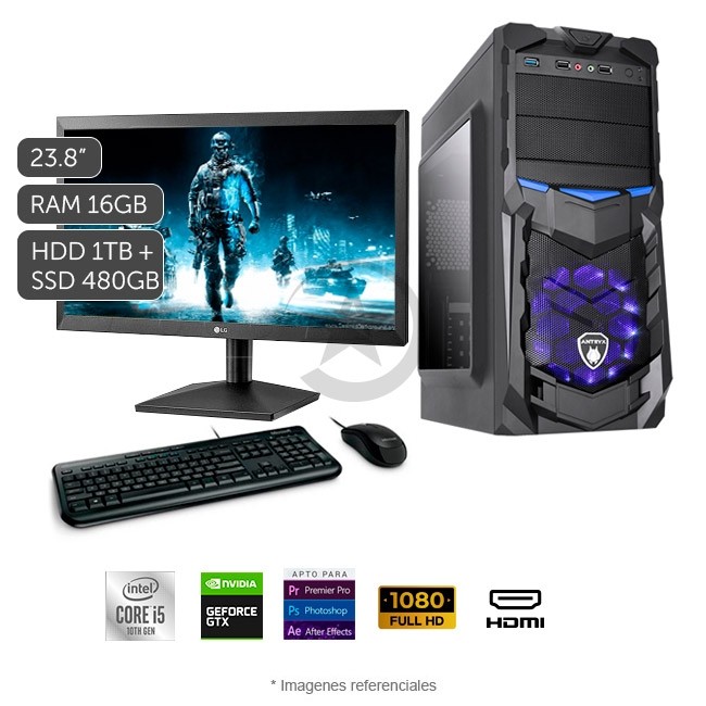 PC MAGIC GAMING BRONZE - Intel Core i5-10400F 2.9GHz, RAM 16GB, Disco Sólido SSD 480GB + HDD 1TB, T.Video Nvidia GeForce GTX1650 OC, DVD, Monitor Full HD LED 23.8''