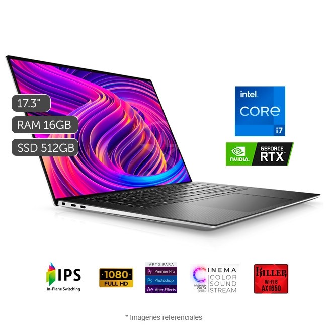 Laptop Dell XPS 17 9710, Intel Core i7-11800H 2.3GHz, RAM 16GB, SÃ³lido SSD 512GB PCIe, Video 4 GB Nvidia GeForce RTX 3050, LED 17.3" Full HD 100% Adobe, Windows 11 Home