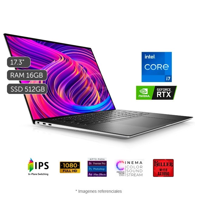 Laptop Dell XPS 17 9710, Intel Core i7-11800H 2.3GHz, RAM 16GB, Sólido SSD 512GB PCIe, Video 4 GB Nvidia GeForce RTX 3050, LED 17.3" Full HD 100% Adobe, Windows 11 Home