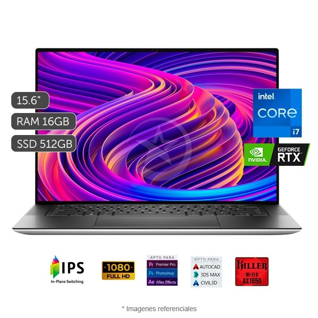 Laptop Dell XPS 15 9510, Intel Core i7-11800H 2.3GHz, RAM 16GB, Sólido SSD 512GB PCIe, Video 4 GB Nvidia RTX 3050, LED 15.6" Full HD+ InfinityEdge, Windows 10 Home