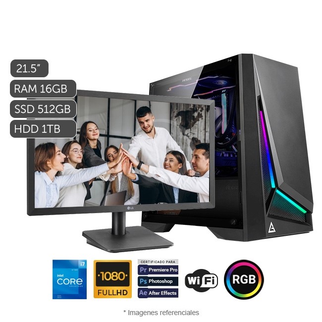 PC MAGIC SILVER Intel Core i7-11700 2.5 GHz, RAM 16GB, Disco Sólido SSD 480GB, Multigrabador DVD, Monitor Full HD LED 23.8\'\'