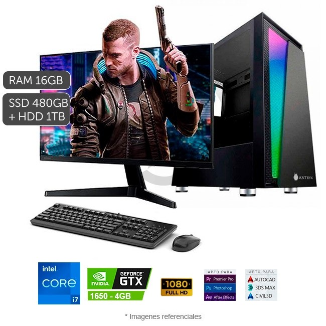 PC MAGIC Gaming Silver - Intel Core i7-11700F 2.5GHz, RAM 16GB, Disco Sólido SSD 512GB + HDD 1TB, T.Video 4GB GTX1650, Wi-Fi, Monitor Full HD LED 23.8''