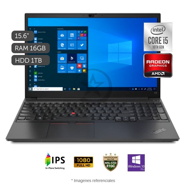 Laptop Lenovo ThinkPad E15 Intel Core i5-10210U Hasta 4.2 GHz, RAM 16GB, SSD 512GB, Video AMD Radeon 2GB RX640, LED 15.6" Full HD, Windows 10 Pro SP